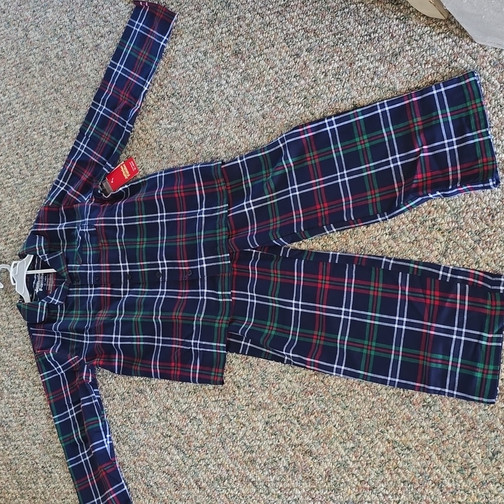 JAMMIES FOR FAMILIES BOYS 2 PIECE BLUE PLAID PAJAMA SET SIZE 12